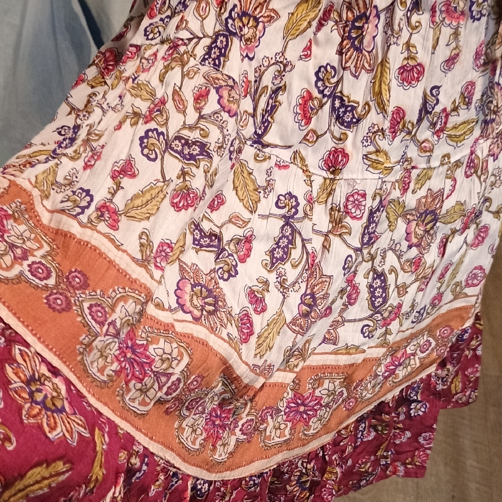 NWT Angie White Floral Tiered Mini Dress with Pink and Orange Accents - Picture 7 of 10